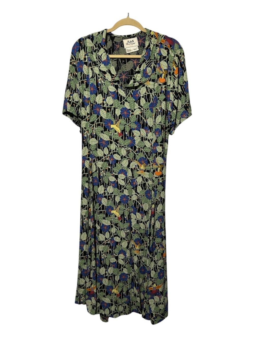 Flax By Jeanne Engelhart Womens A-Line Dress Yellow Green Floral Size L